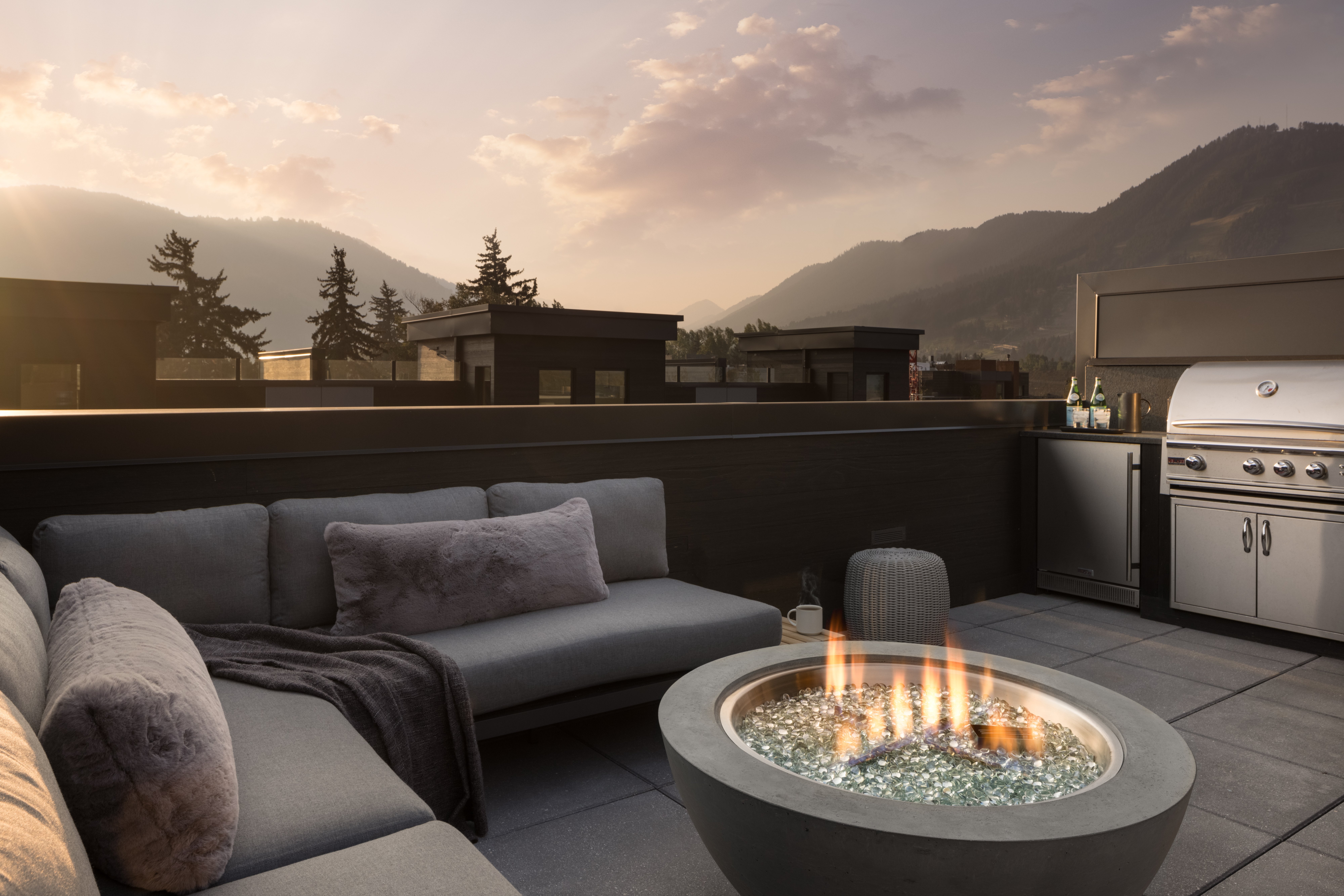 Private rooftop deck at sunset
